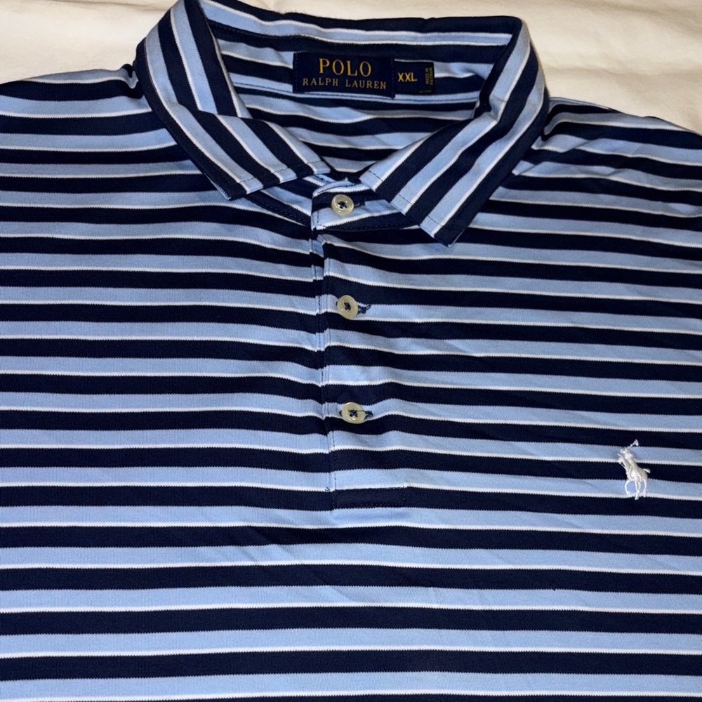 Polo by Ralph Lauren Men's Blue and White Striped Polo